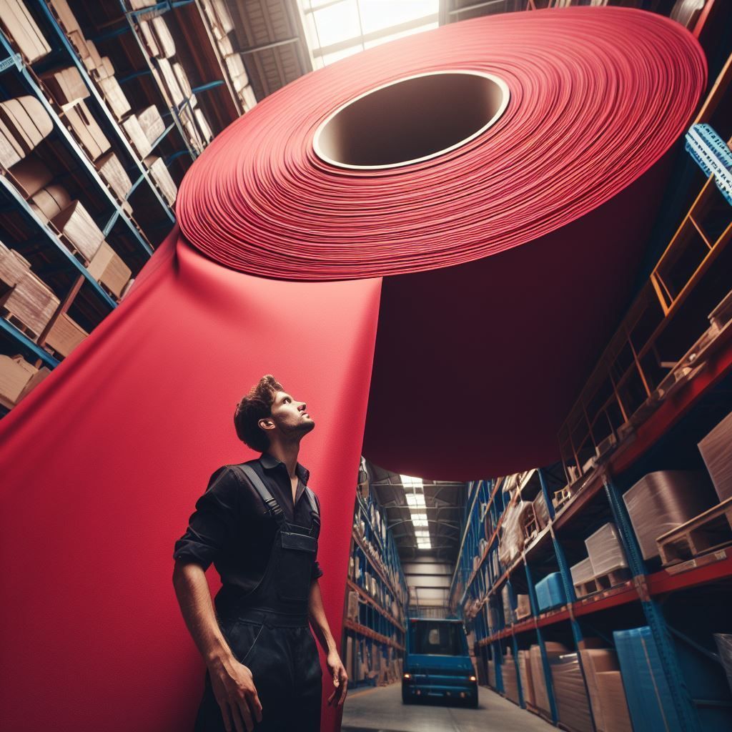 Some AI Slop of a person looking up at a huge textile reel